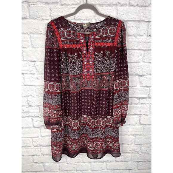 ONE SEPTEMBER Women's Purple Embroidered Sheer Sleeve Boho Dress Medium - Picture 1 of 6